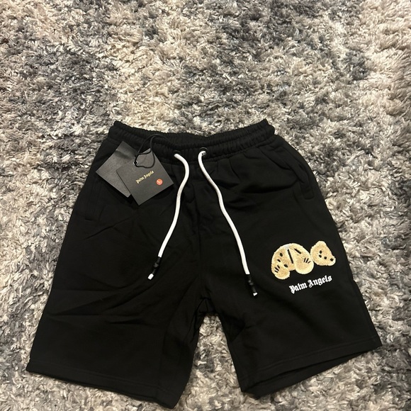 Palm Angels Black Athletic Shorts with White Accents